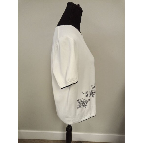 Alfred Dunner Women's White Black Butterfly Stitch Design Cowl Sweater M - Picture 2 of 6
